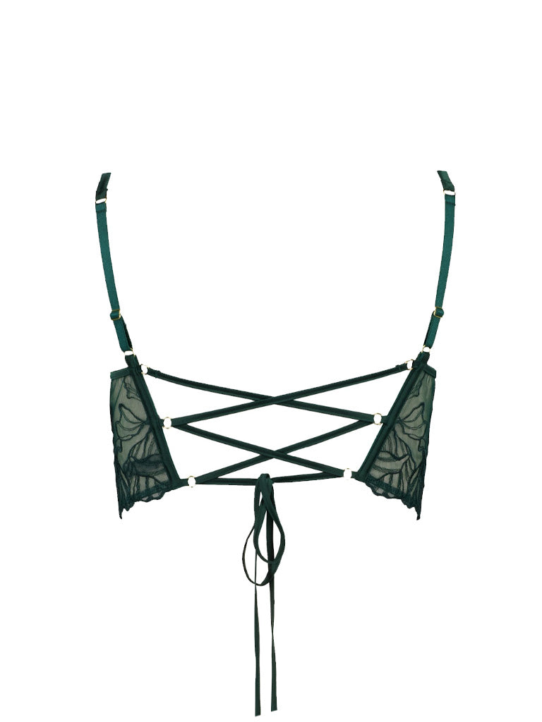 Gaia Lace Corset-Back Bustier Bra Green Secondary image