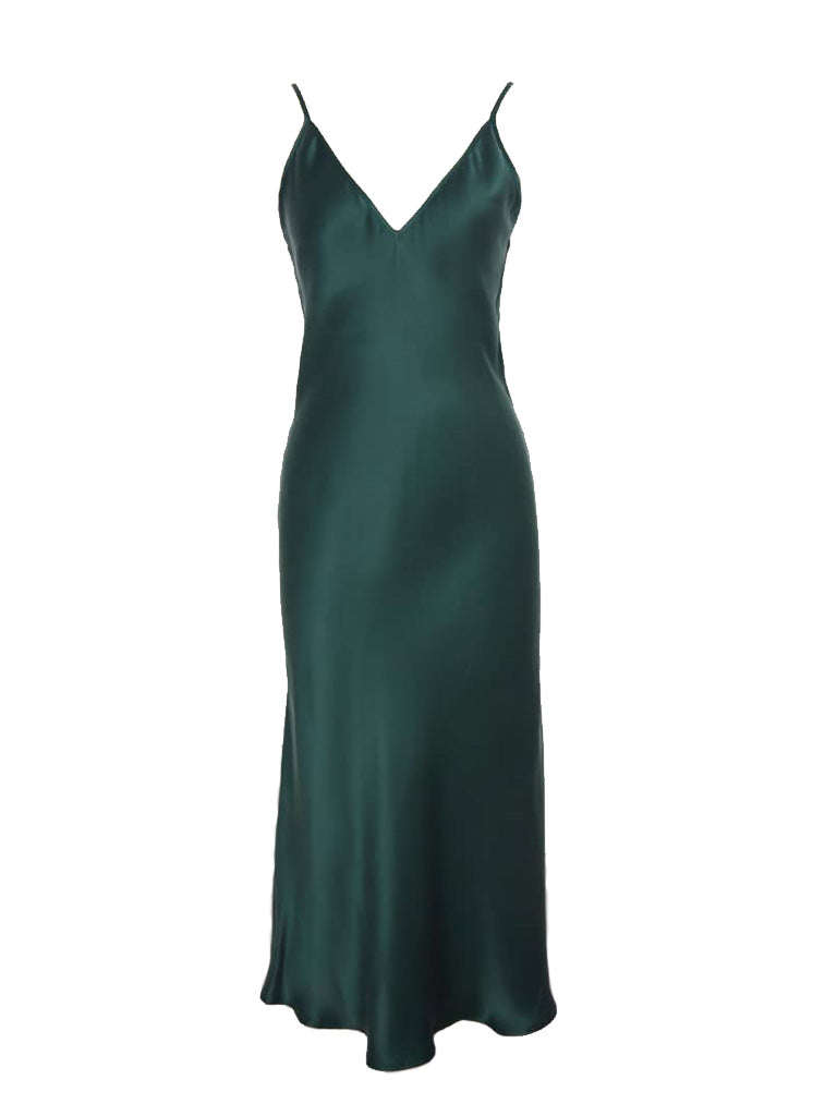 Gaia Deep V Silk Dress Forest Green | Archive Sample