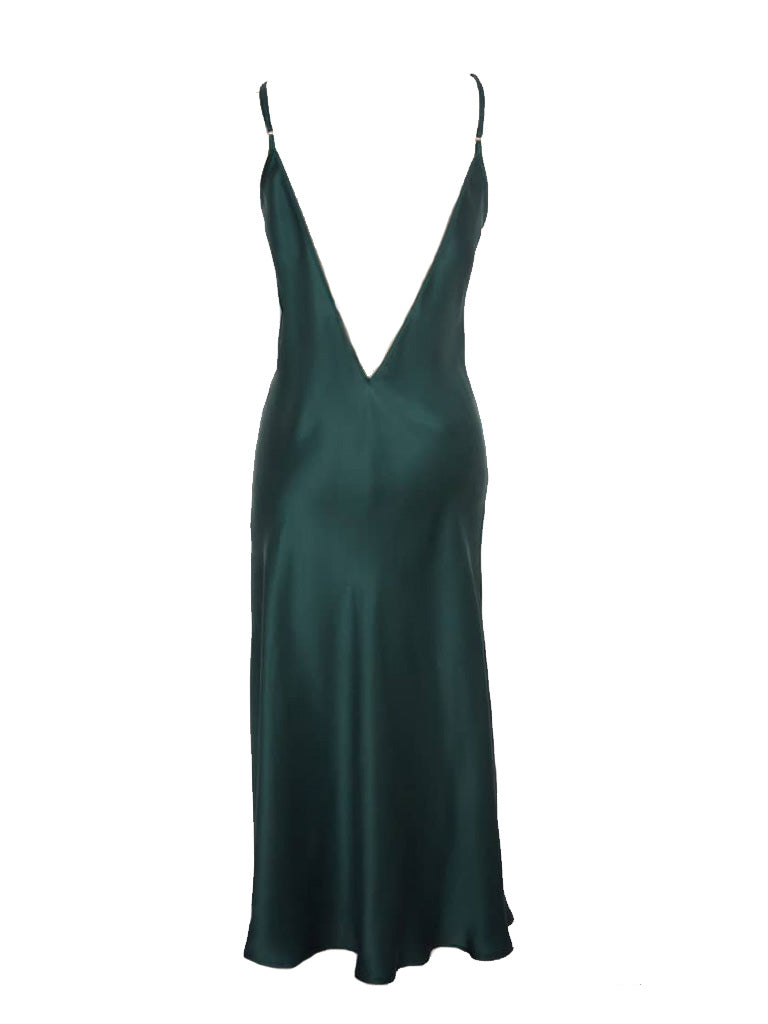Gaia Deep V Silk Dress Forest Green | Archive Sample