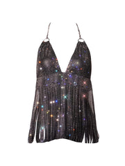 Selena Diamante Tassel Bralette Black