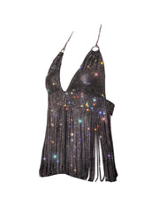 Selena Diamante Tassel Bralette Black